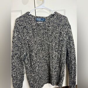 Polo Ralph Lauren Men’s Chunky Knit Crewneck Sweater Gray Black Marl Cotton